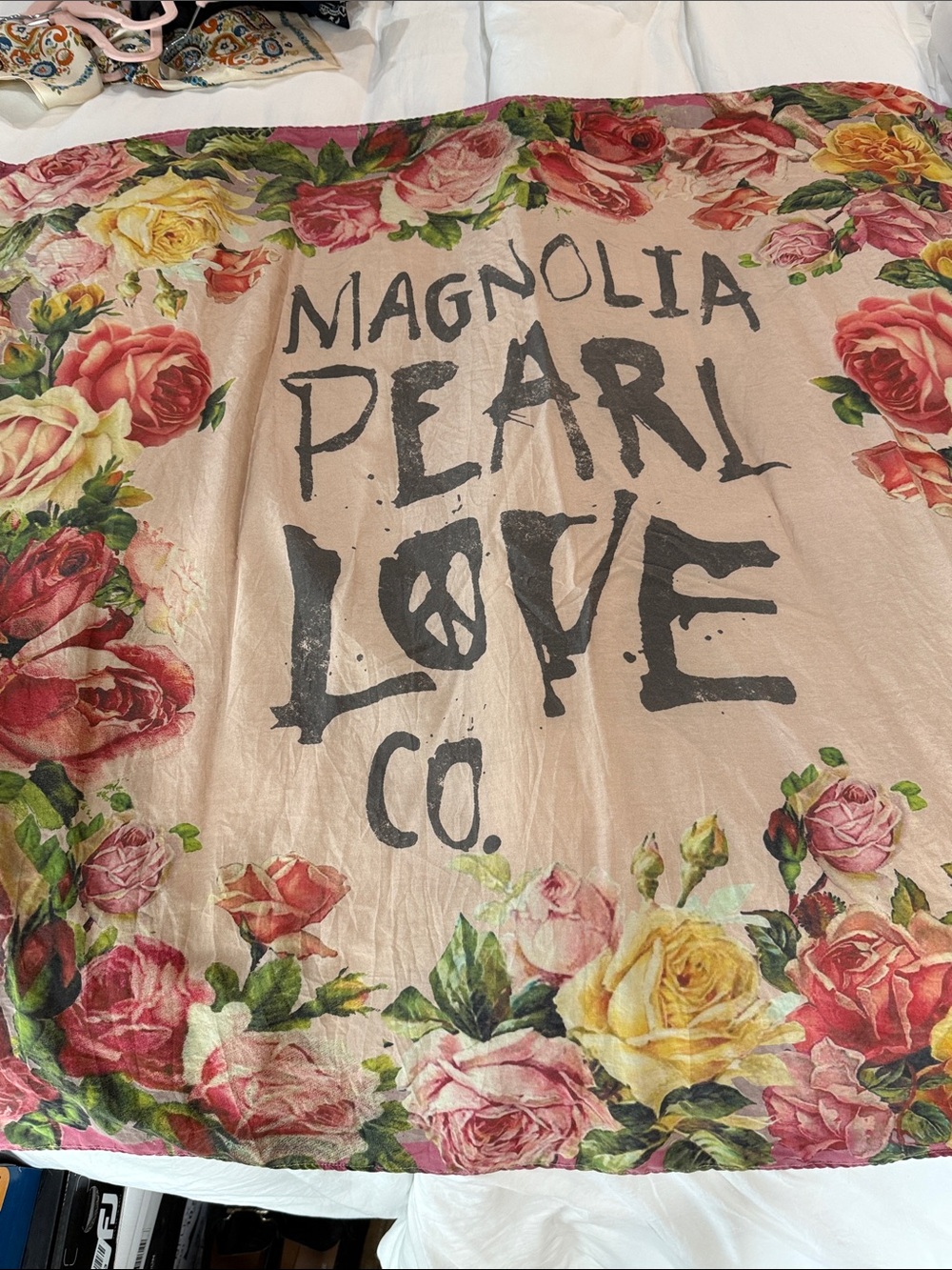 Magnolia Pearl Pink Floral Border Scarf - Rare!!